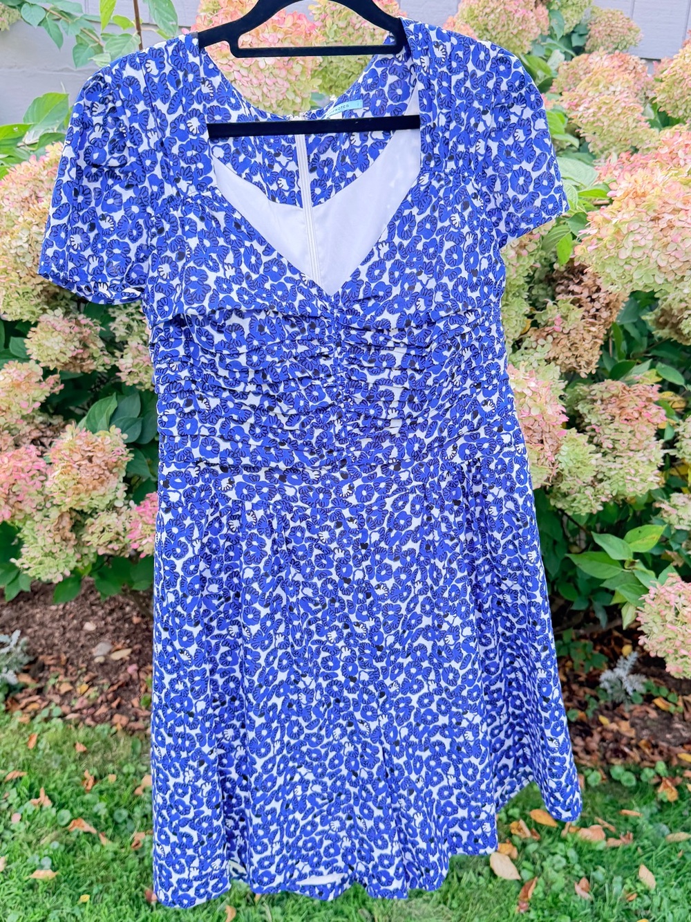 Blue Floral Ruched V-Neck Mini Dress